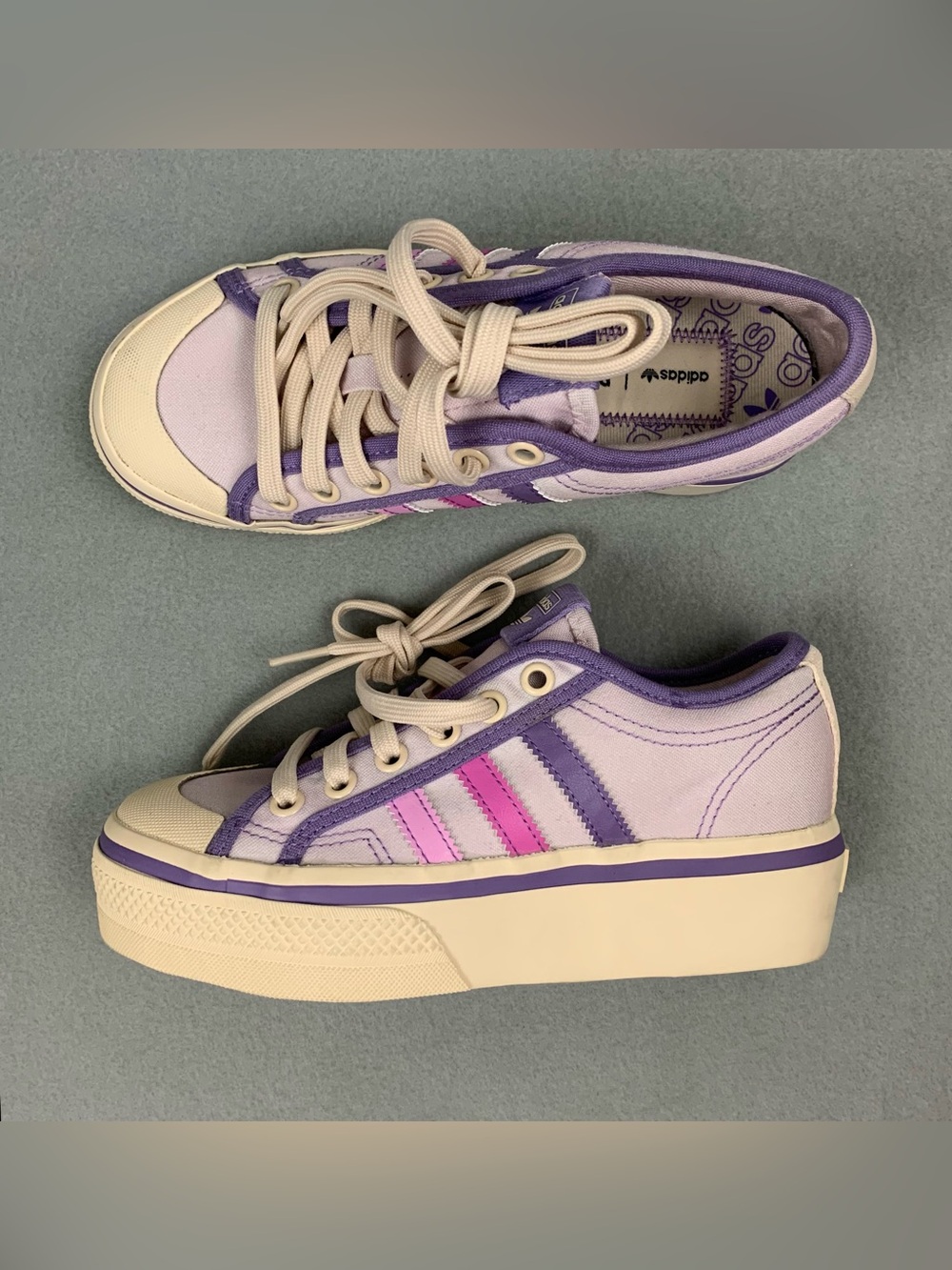 Adidas Originals Nizza Youth 4 Platform Purple Canvas Casual Lace Up Sneakers